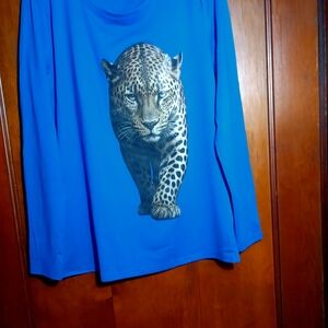 COBALT BLUE WOMEN'S TOP w/LEOPARD DESIGN-(NWOT)